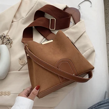 

Vintage Scrub Leather Bucket Bags for Women 2020 Trending Designer Crossbody Shoulder Handbags Women's Wide Shoulder Belt Bag