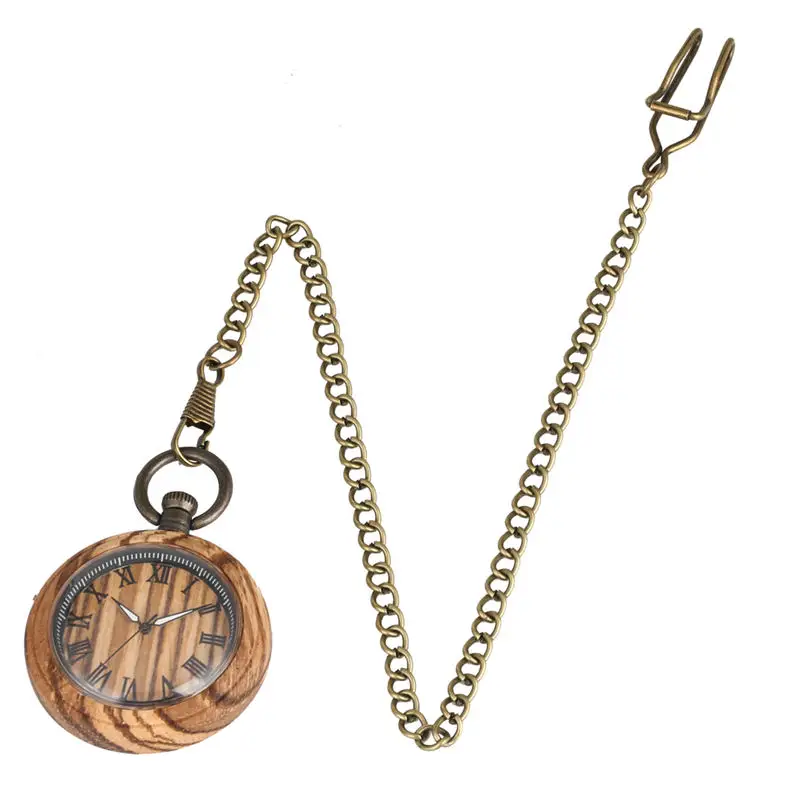 Classic Wooden Quartz Pocket Watch Women Luminous Pointers Thick Chain Men Pendant Watches Husband Gift Wood 3