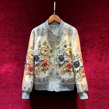 

French palace restoring ancient ways jacquard luxuriant baseball uniform jacket female heavy beading high-end products