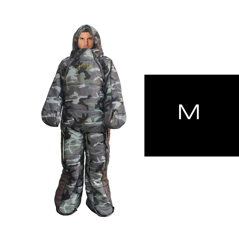 Camouflage M Спальный мешок в форме человека регулируемый удобный на молнии для наружного путешествия снаряжение для походов, скалолазания ленивые теплые спальные мешки - Цвет: Camouflage M