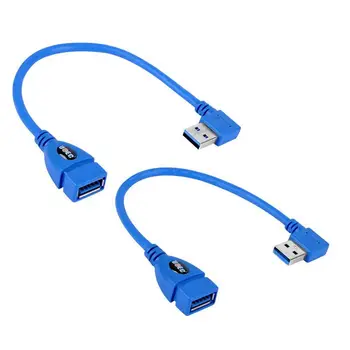 

SHORT SuperSpeed USB 3.0 Male to Female Extension Cable, 90 Degree Adapter Connection, Left and Right Angle - Blue(Pack of 2)
