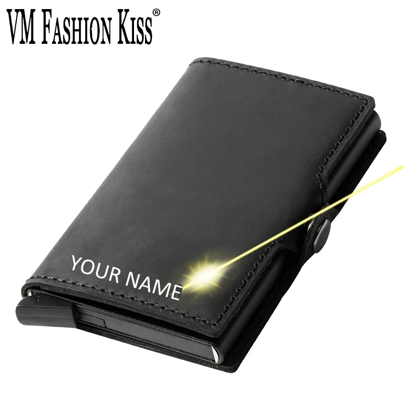 VM FASHION KISS винтажный кожаный кошелек Crazy Horse с Rfid застежкой алюминиевый унисекс