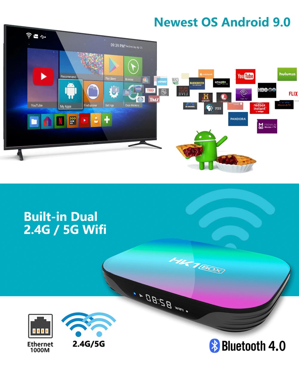 HK1 Смарт ТВ Box Android 9,0 Amlogic S905X3 двухъядерный процессор Wi-Fi 8K Bluetooth USB 3,0 Поддержка Netflix Youtube IPTV Set-top Box Media Player
