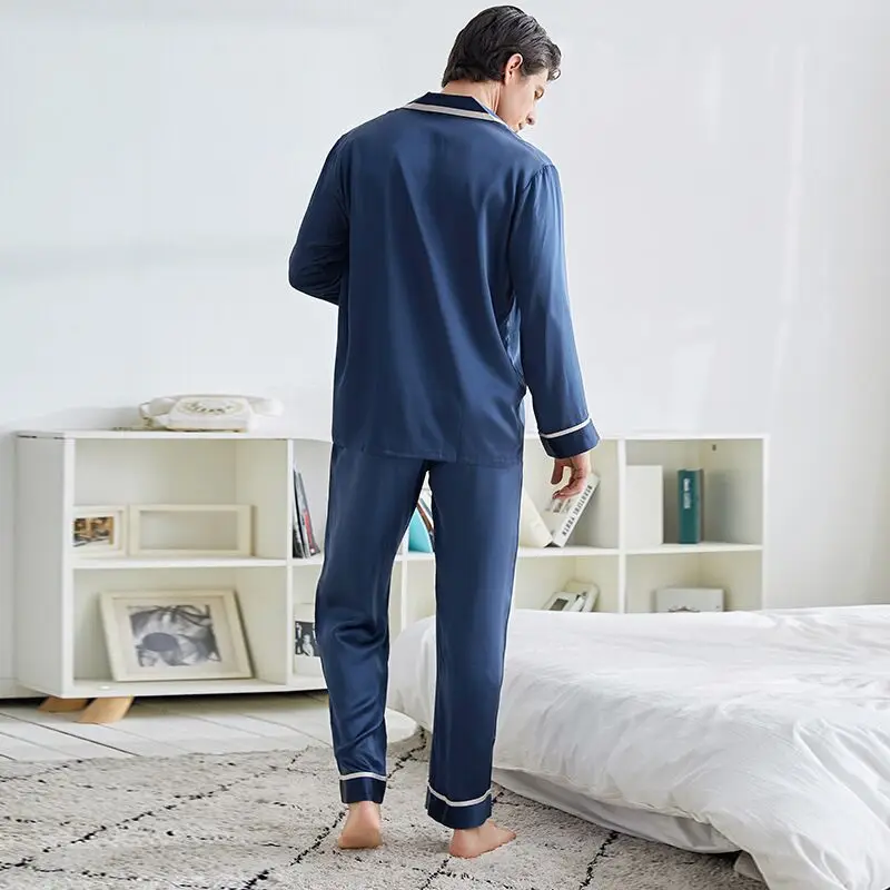 High-grade 100% Genuine Silk Men Pajamas Sets Long-Sleeved Sleepwear Men's Real Natural Silk Pyjama Male Nightwear Home Clothing