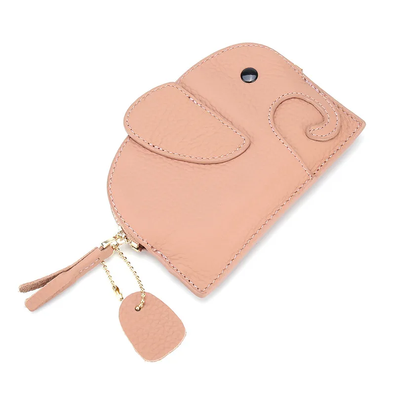 pink Fengdong Детский кошелек из натуральной кожи для монет для девочек, маленькая сумка для денег, кошелек для ключей, кожаный чехол, Детский милый мини-кошелек со слоном - Цвет: pink