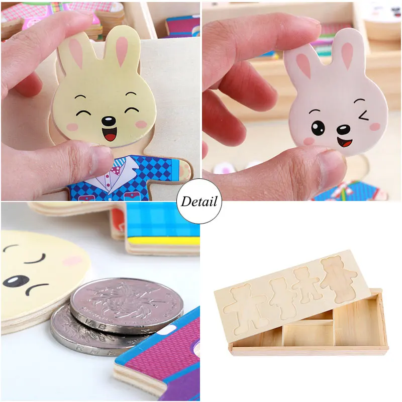 72PCS Children Early Education Puzzle Bear Change Clothes Wooden Puzzle Toys DIY Dressing Puzzle Montessori Benefits Wisdom Toys 5