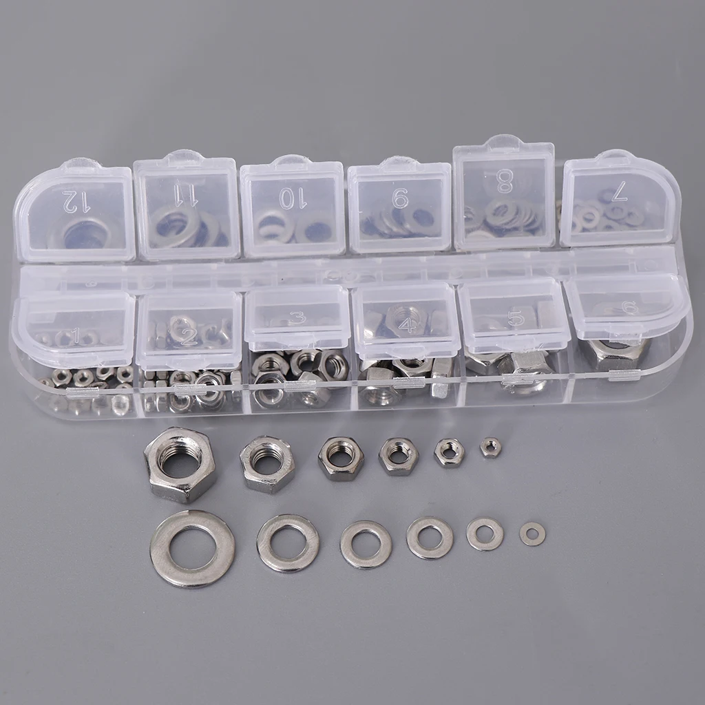 [137-PCS]M2-M8 Flat Washer and Hex Nuts Assortment Flat Gasket Hex Nuts Kit Made of Durable Hardened 304 Stainless Steel