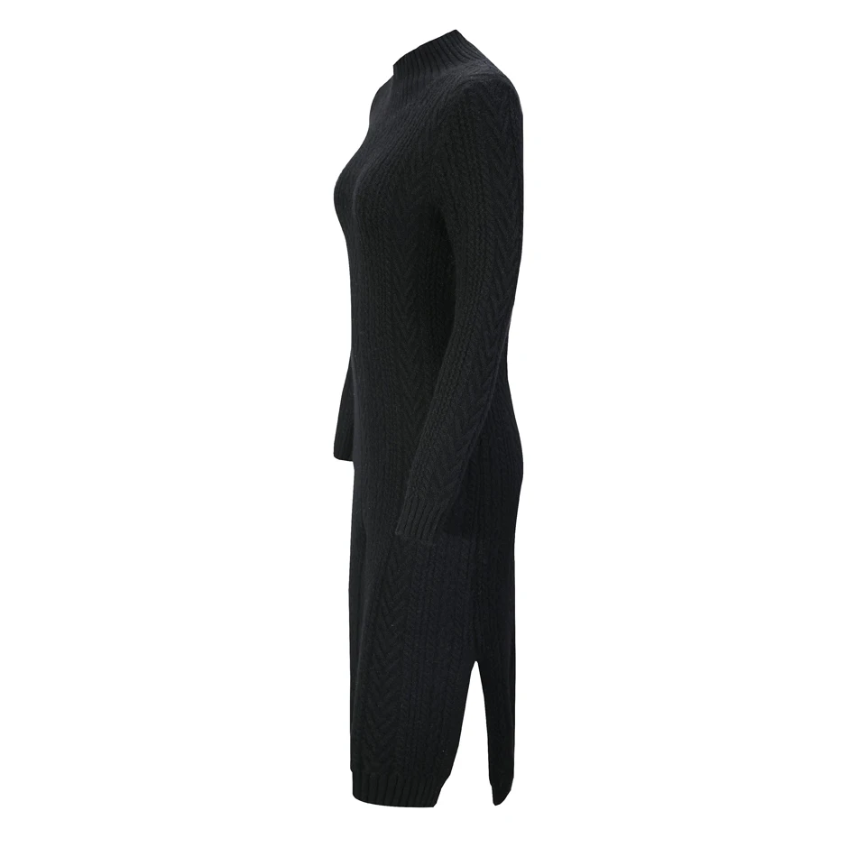 RMORE Inner Mongolian Cashmere цельное платье для женщин Зимний толстый пуловер половина-водолазка с разрезом сбоку ребристый кабель 7 калибра вязаный
