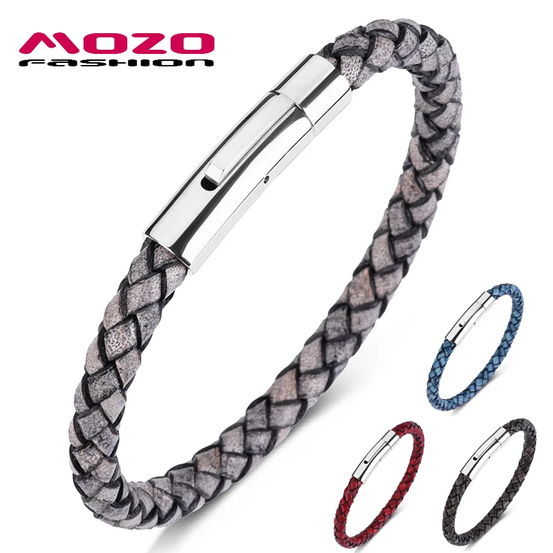 Fashion Bangle Men Charm Bracelets Gray Genuine Leather Rope Mixed Braided Bracelet Simple Style Punk Woman Classic Jewelry 602