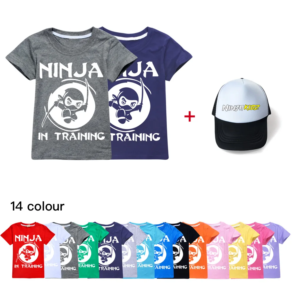 

Summer Kids Game NINJA KIDZ Printed T-shirt Children Cartoon Anime T Shirt Toddler Baby Short Sleeves Tshirt & Baseball Cap Hat