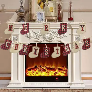 

Merry Christmas Stocking Sock Shape Letter Design Pull Flag Banner Xmas Hanging Pendants String Ornaments Holiday Decoration