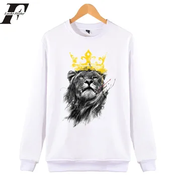 

King of Lion Sweatshirt White/ Pink Autumn Hoodies Sweatshirts Comfortable Tops Print Hot Fashion High Quality Loose Men Women