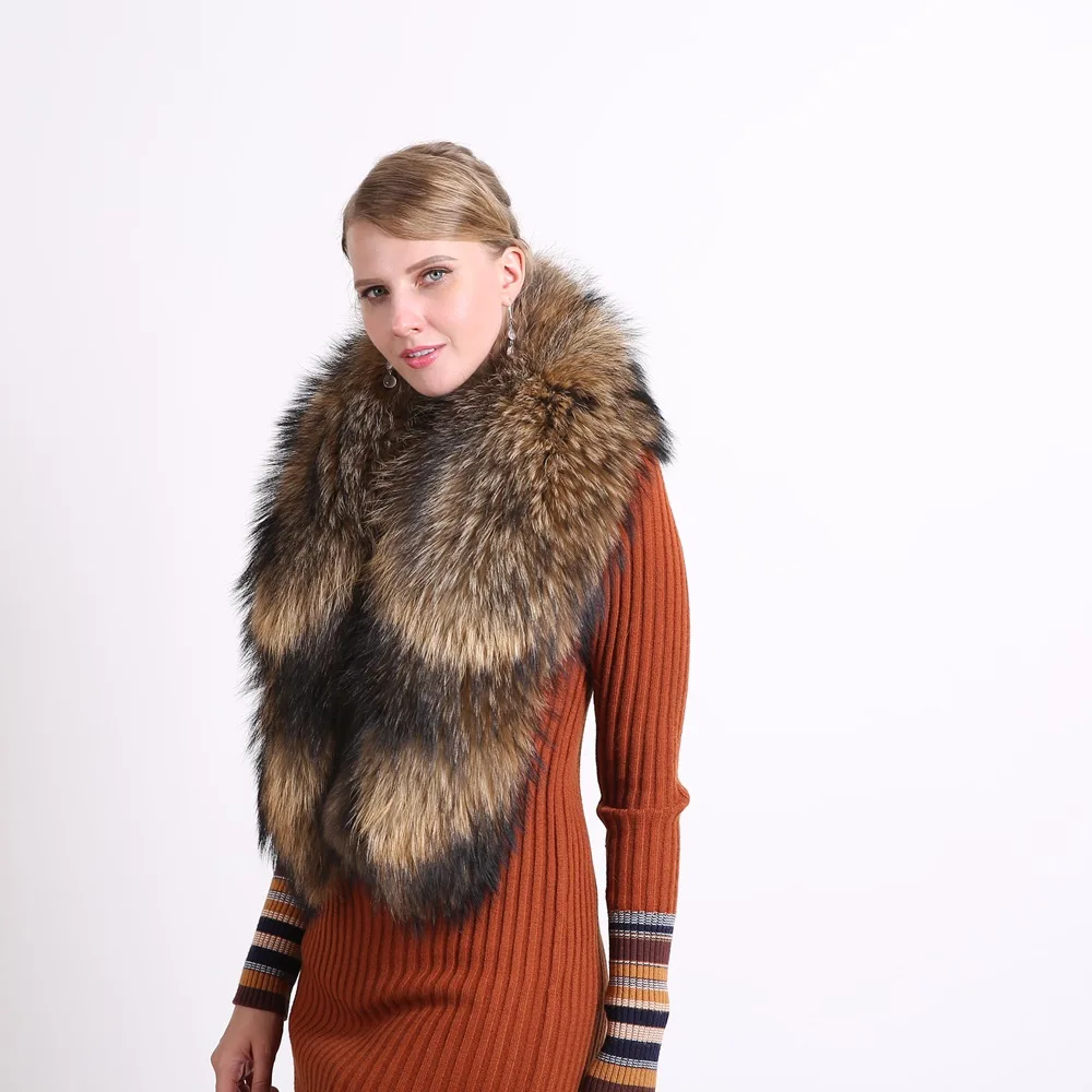 

100% Natural Jacket Fur Collar Real Raccoon Fur Women Scarves Winter Coat Female Neck Cap Long Warm Genuine Fur Scarf Big Size