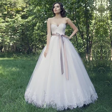 Loverxu милое бальное платье Свадебные платья элегантная аппликация без рукавов с открытой спиной лента невесты платье в пол свадебное платье