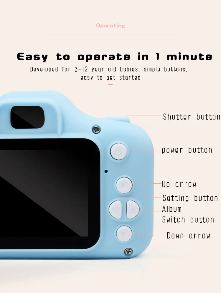 Hd Screen Rechargeable Digital Mini Camera Kids Cartoon Cute Camera Toys Outdoor Photography Props for Child Birthday Gift