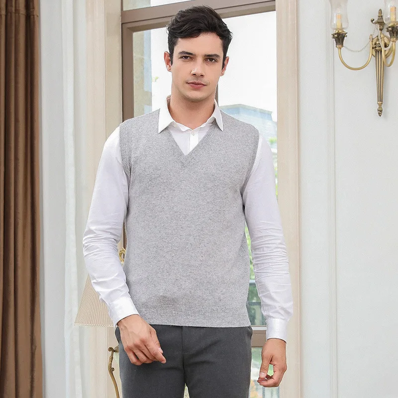 

New Style V-neck Pullover Mountain Cashmere Sweater MEN'S Sleeveless Waistcoat Autumn & Winter Middle-aged Sweetheart Neckline W