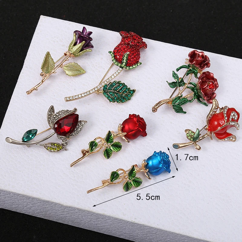 Beautiful Rose Flower Brooches Collection For Women Lady Elegant Flower Pin Summer Design Party Valentine Day Gift