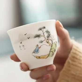 

Entirely Handmade Hand-Painted Matte Master Cup Dehua Ceramic Whiteware Suet Jade Cup Ceramic Teacup Personal Cup