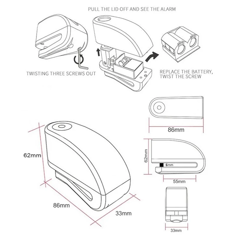 Motorcycle Disc Brake Lock Motorcycle Scooter Wheel Disc Brake Alarm Lock Aluminum Alloy Security Anti-theft Reminder Rope LockBag Spare Wrench Packages