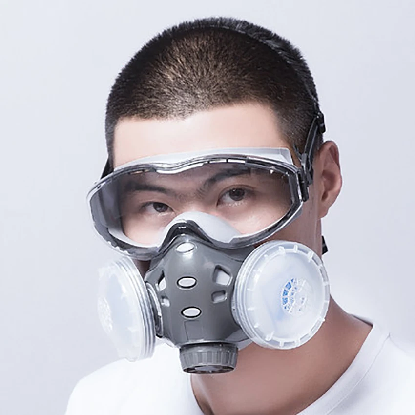 Респиратор маска(плюс защитные очки)-противогаз с 3 фильтром для дыхания защита глаз от пыли, органических паров, химических веществ