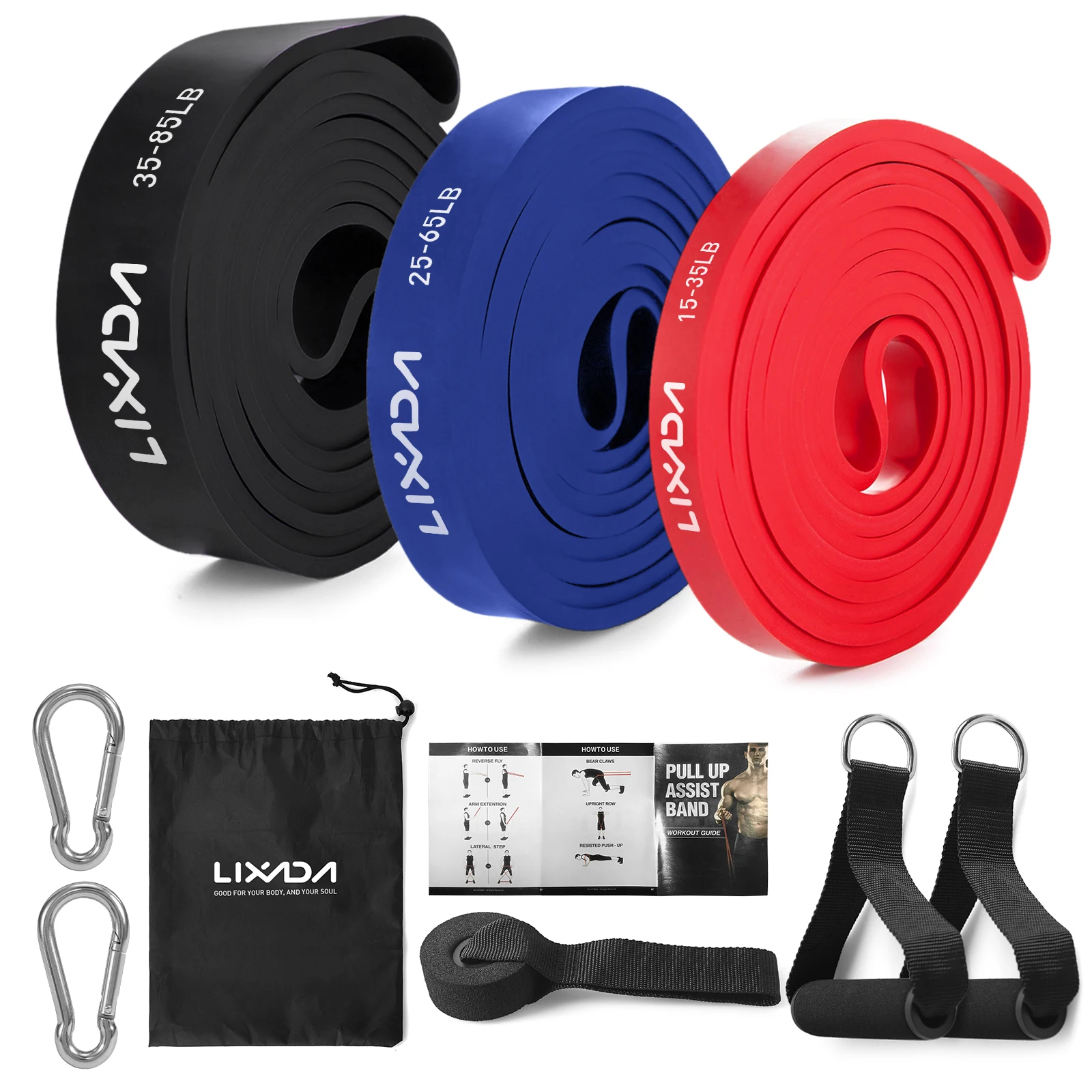 Bandes De Résistance Lixada - 5 Niveaux De Force - Avec Ancres De Porte Et Poignées - Pour Fitness, Yoga, Pilates