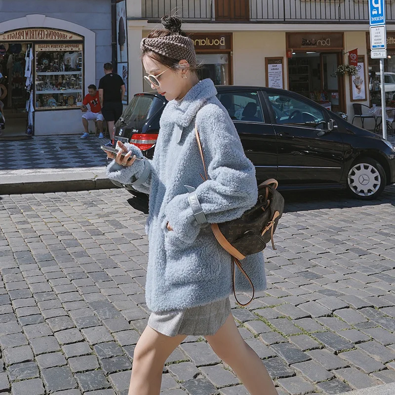 

2019 Autumn & Winter Lambs Wool Coat Student Korean-style Loose Thick Fur Granule Nap Duffle Coat