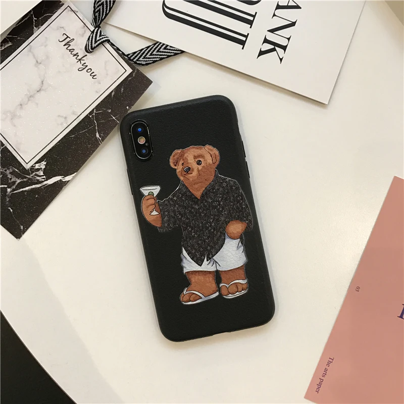 Роскошный милый чехол с текстурой кожи медведя для отдыха для iPhone 11 pro X XR XS MAX 6 S 8 7 Plus, мягкий силиконовый чехол из ТПУ для улицы США
