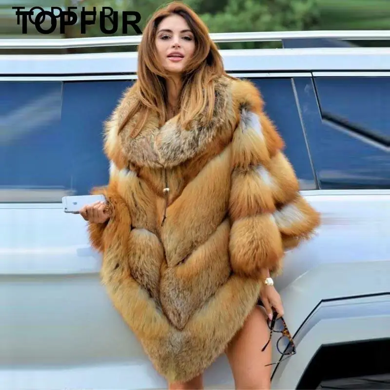 Женское зимнее пальто из натурального меха TOPFUR зеленая Толстая накидка с меховым