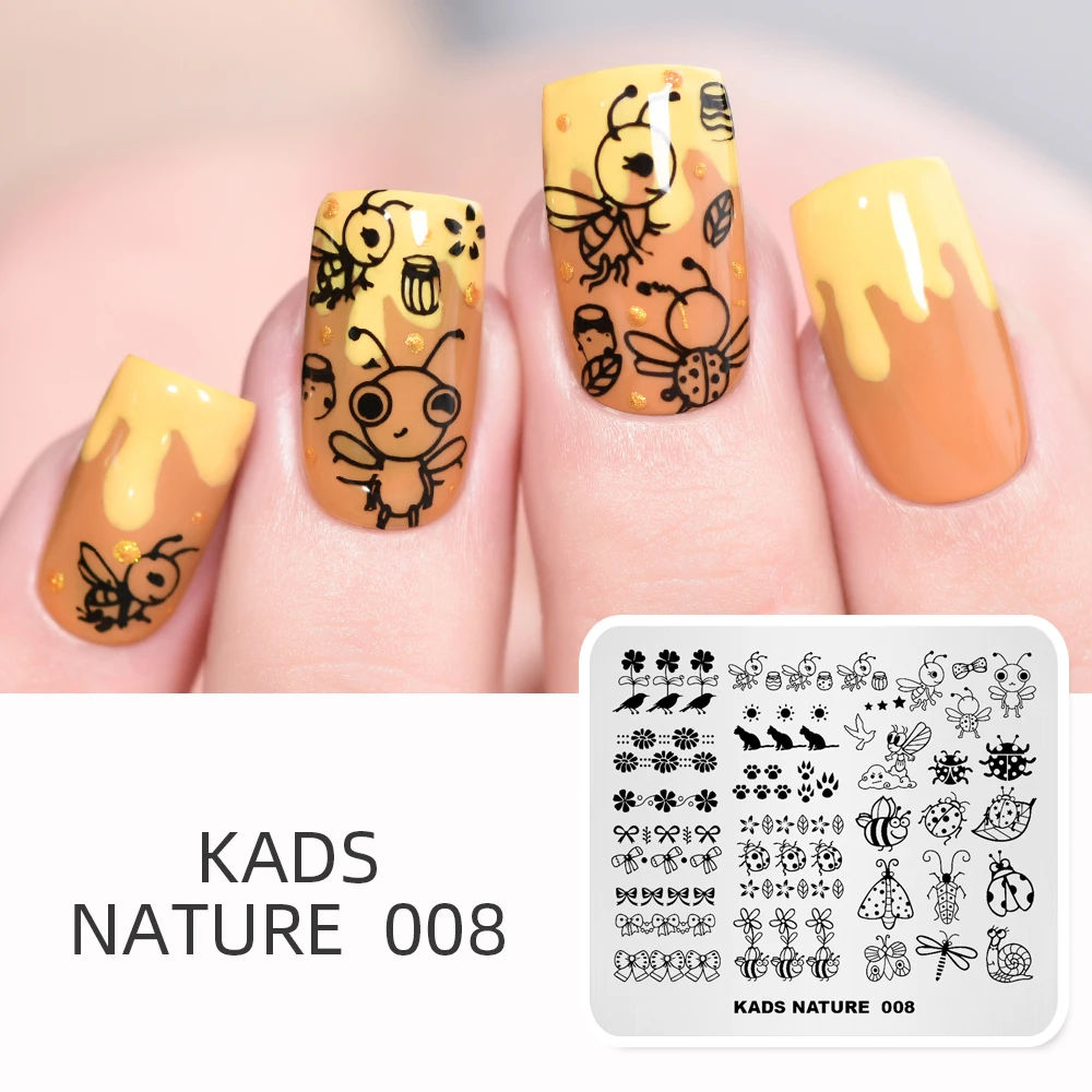 

KADS Nature 008 Nail Stamping Plates Nature Design Bee Snail Cat Bowknot Nail Art Stamp Template Image Plate DIY Manicure Tool