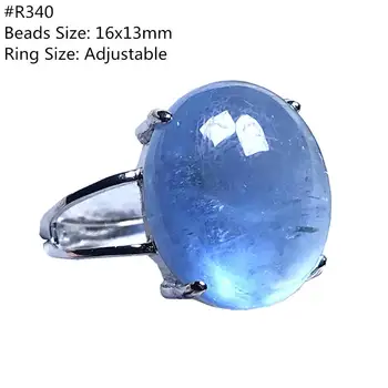 

Genuine Natural Ocean Blue Aquamarine Ring Jewelry For Woman Man Crystal Clear Oval Beads Silver Gemstone Adjustable Ring AAAAA