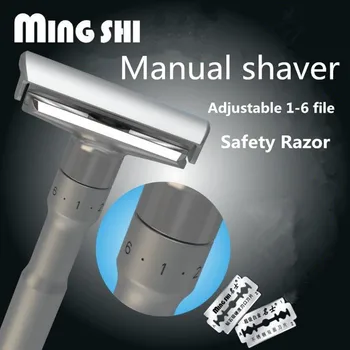 

TFLYSHAVE Adjustable Safety Razor Men Double Shaver Razor Classic Safety Razor Mingshi Shaving Razor Blades with 5 Blades