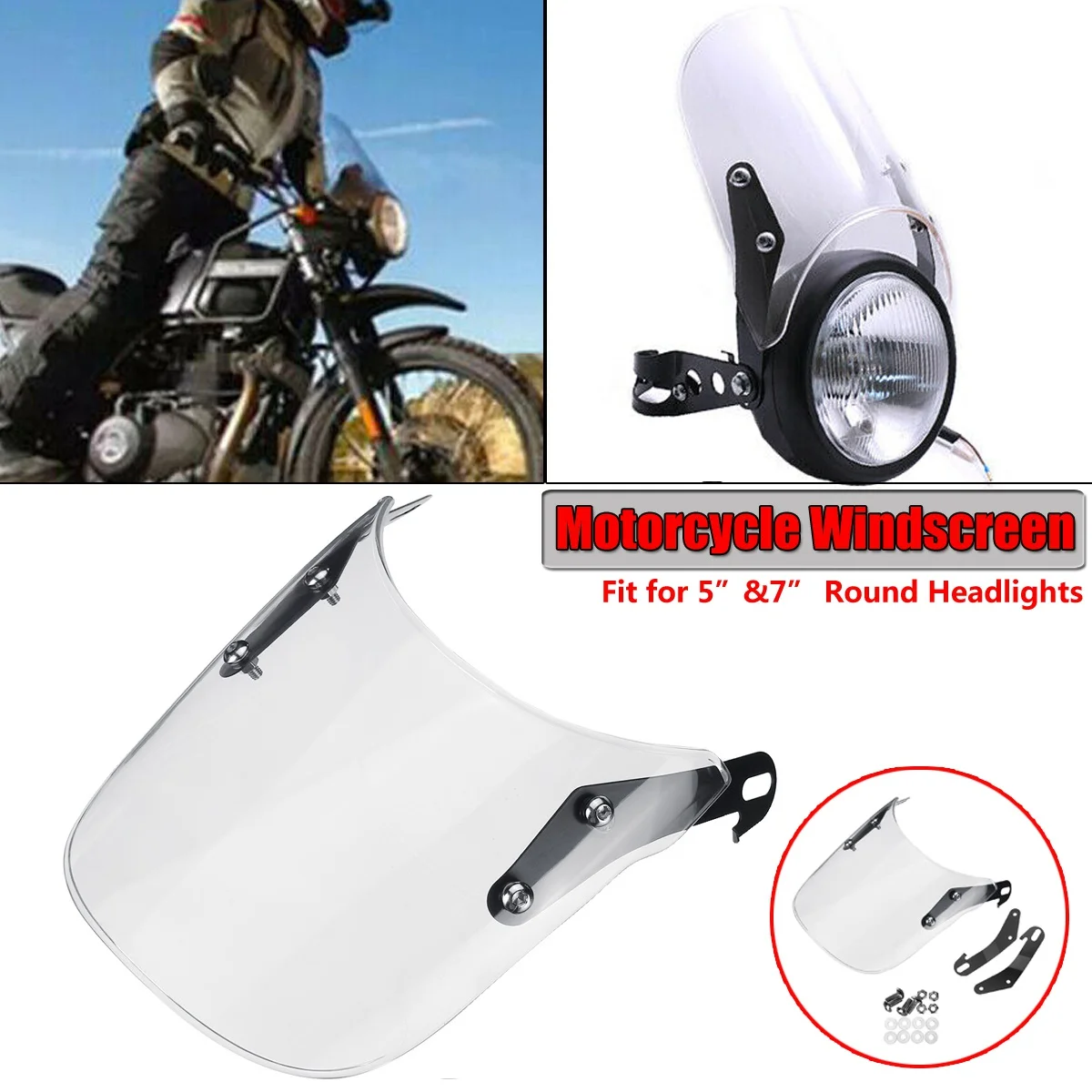 

Universal Fitting for 5\&7\Round Headlights Motorcycle Windshield Windscreen Kit
