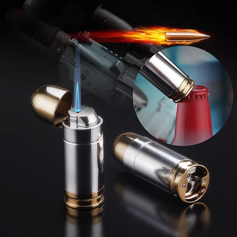 Creative Flashlight Lighter Metal Bullet Shaped Butane Windproof Lighters Men's Cigarette Cigar Carry Beer Bottle Opener Gadget