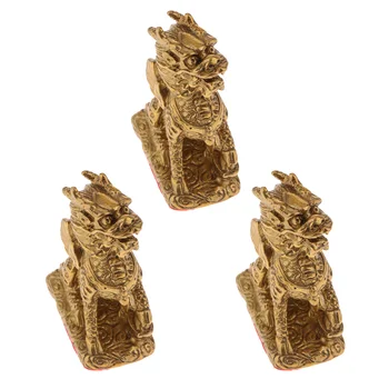 

3pack Feng Shui Golden Brass Pi Yao/Pi Xiu Wealth Porsperity Figurine, Attract Wealth and Good Luck, Home Decor Ornaments