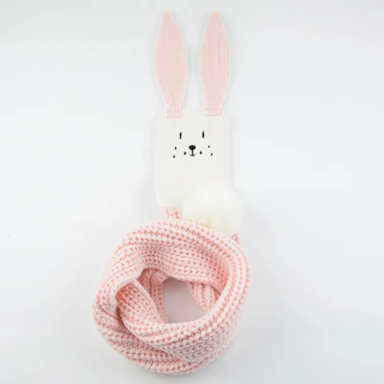 Pink Милый детский зимний шарф с мультяшным рисунком; кашемировый вязаный шарф с заячьими ушками для девочек и мальчиков; Детские шарфы; шейные платки и обертывания - Цвет: Pink