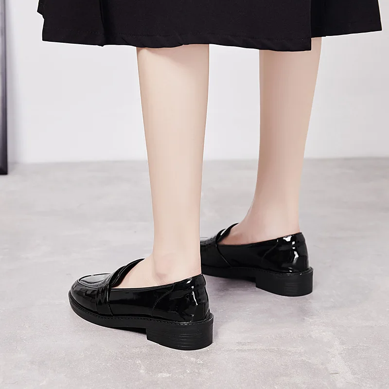 British patent leather oxford shoes woman new spring derby flats shallow mouth chunky brogues women flat shoes chaussure femme