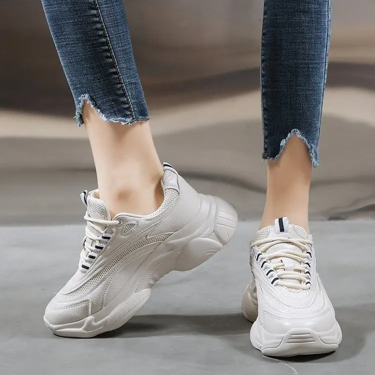 

Casual Sneaker women high platform sneakers for girls white chunky trainers women trendy mesh breathable shoes 2019 new