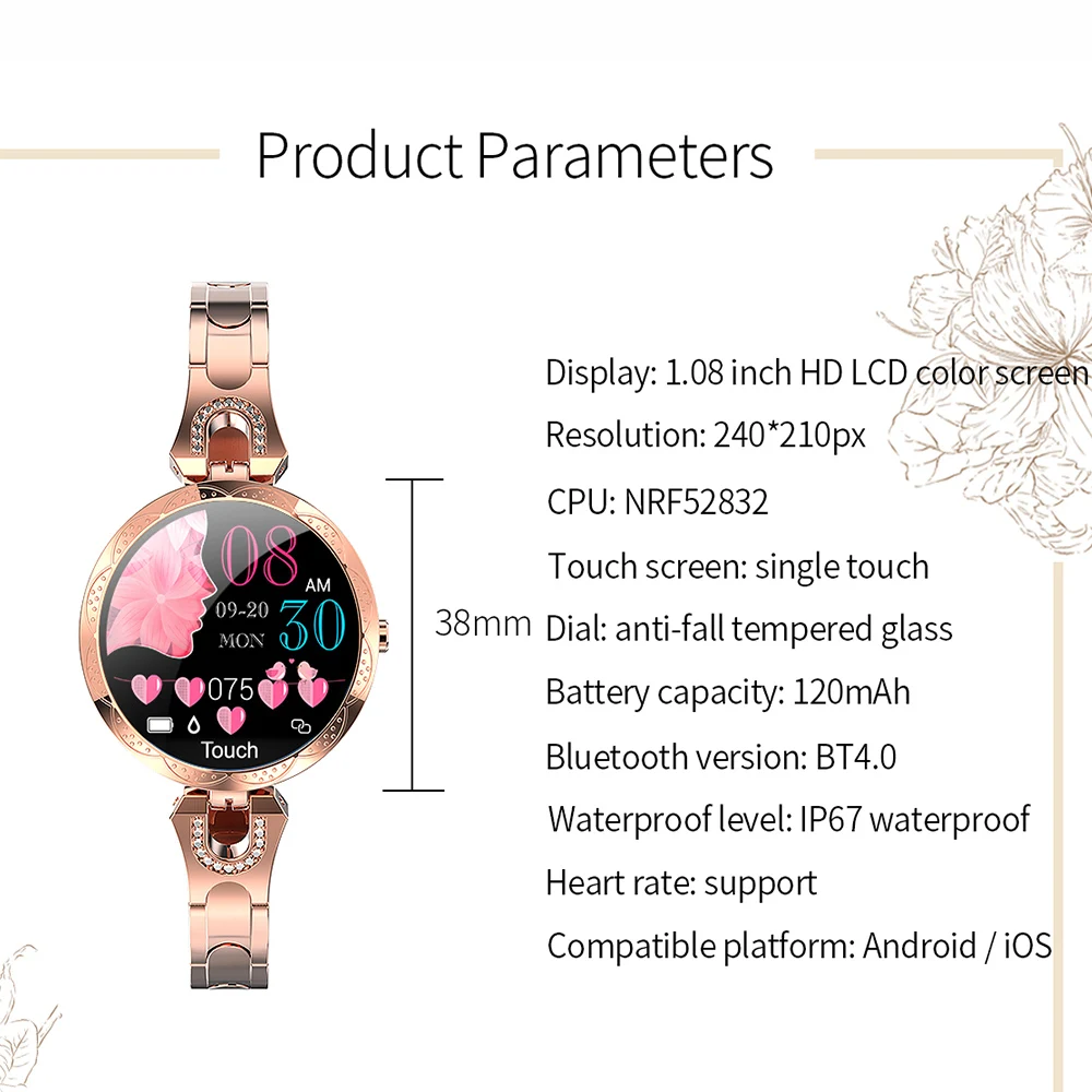 Imosi AK15 Смарт-часы Роскошные женские модные водонепроницаемые приборы для измерения артериального давления пульса Bluetooth фитнес-трекер Браслет