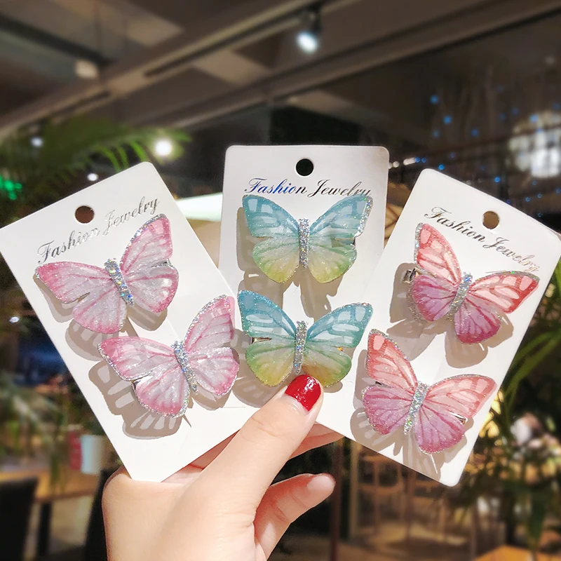 

2Pcs/Pack Girls Beautiful Colorful Simulation Butterfly Hair Clips Sweet Hair Ornament Headband Hairpins Kids Hair Accessories