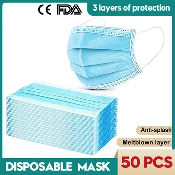 

50pcs Non-woven 3 layers Anti-dust Masks Disposable Safe Breathable Face Mouth Mask Kids Adult Bacteria Proof Filter Masks