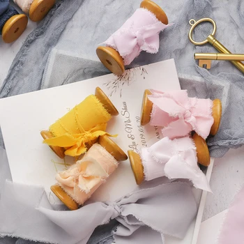 

2'' x 1.5 Yards Chiffon Frayed Edge Ribbon with Spool Handmade Fringe Ribbon Wedding Invitation Bouquet Gift Wrapping Flatlays