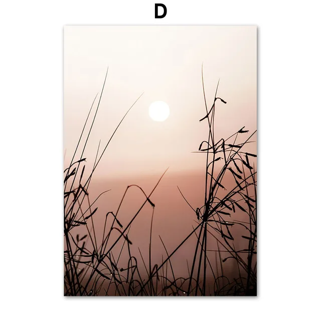 Dahlia Flower Calm Beach Golden Sunset Reed Grass Nordic Poster Wall Art Print Canvas Painting Decor Pictures For Living Room D