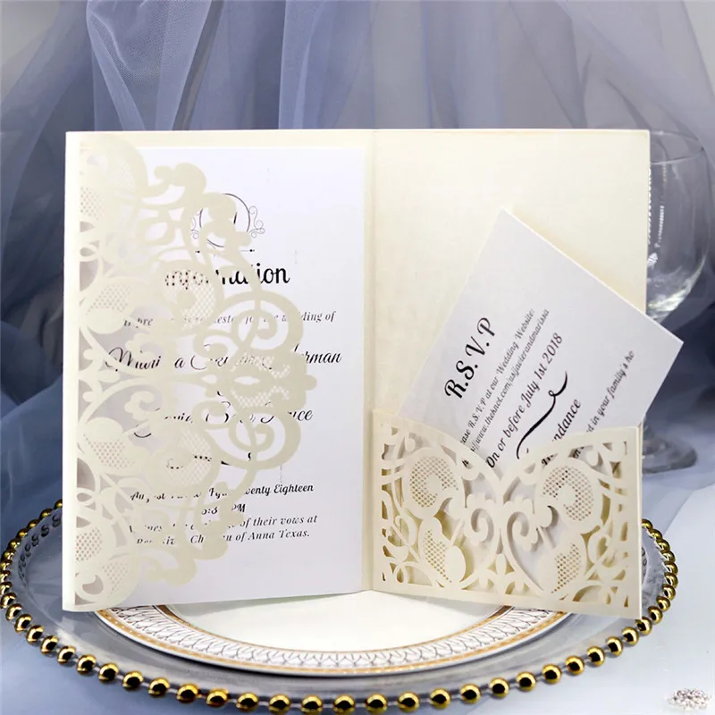  10 color European style Wedding Invitation Card Laser Pocket Greeting Card 18*12.5CM Lace Wedding B - 4000262131066