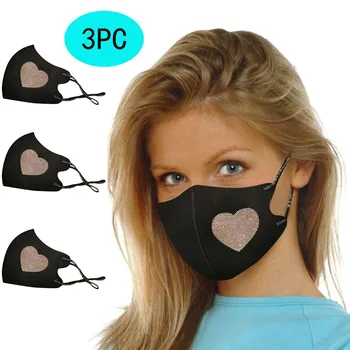 

Adult 3PC Peach Heart Butterfly Diamond Windproof Face Mask Breathable Face Shield Washable Mouth Cover Reusable Mouth Mask