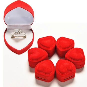 

1PC Foldable Fine Jewelry Box Display Storage Case Red Engagement Heart Velvet Ring Box Organizer