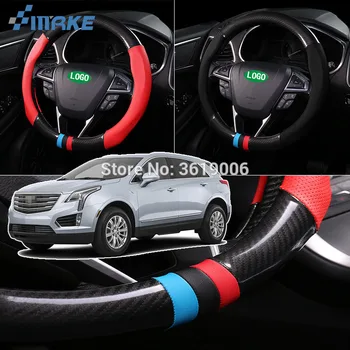

smRKE For Cadillac XT5 Steering Wheel Cover Anti-Slip Carbon Fiber Top PVC Leather Sport Style