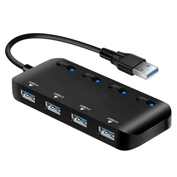

High Speed USB3.0 Splitter Cable Ultra-thin USB 3.0 HUB 4 Ports LED Indicator Separate Switches for Mouse Keyboard Computer