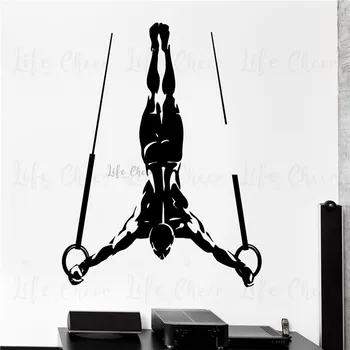 

Gymnastic Rings Sports Wall Sticker Inverted Athlete Vinyl Wall Decals Muscle Men Removable Wall Poster Art AC487