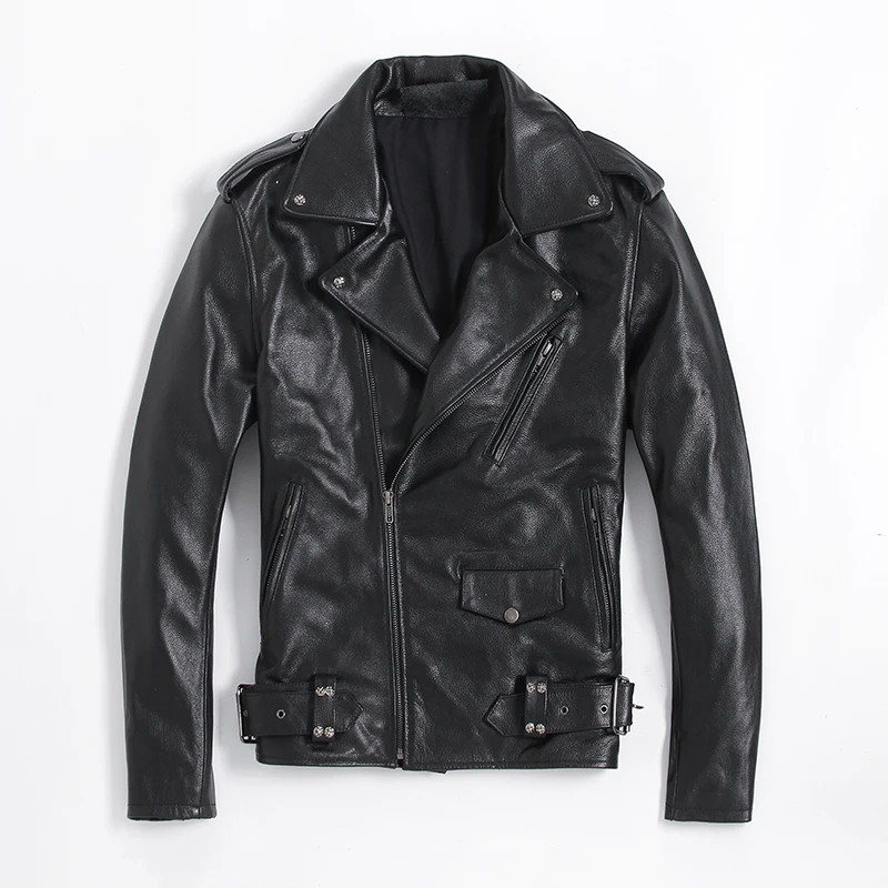 

Genuine Leather Jacket Men Short Cowhide Leather Coats Motorcycle Biker Jacket Spring Autumn Plus Size Jackets L-Z-6 KJ6111