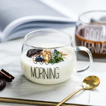 

Nordic Breakfast Glass Cup High Capacity Black White Letter Coffee Juice Milk Cup Tazas Creativas Drinkware Couple Gifts MM60BLB